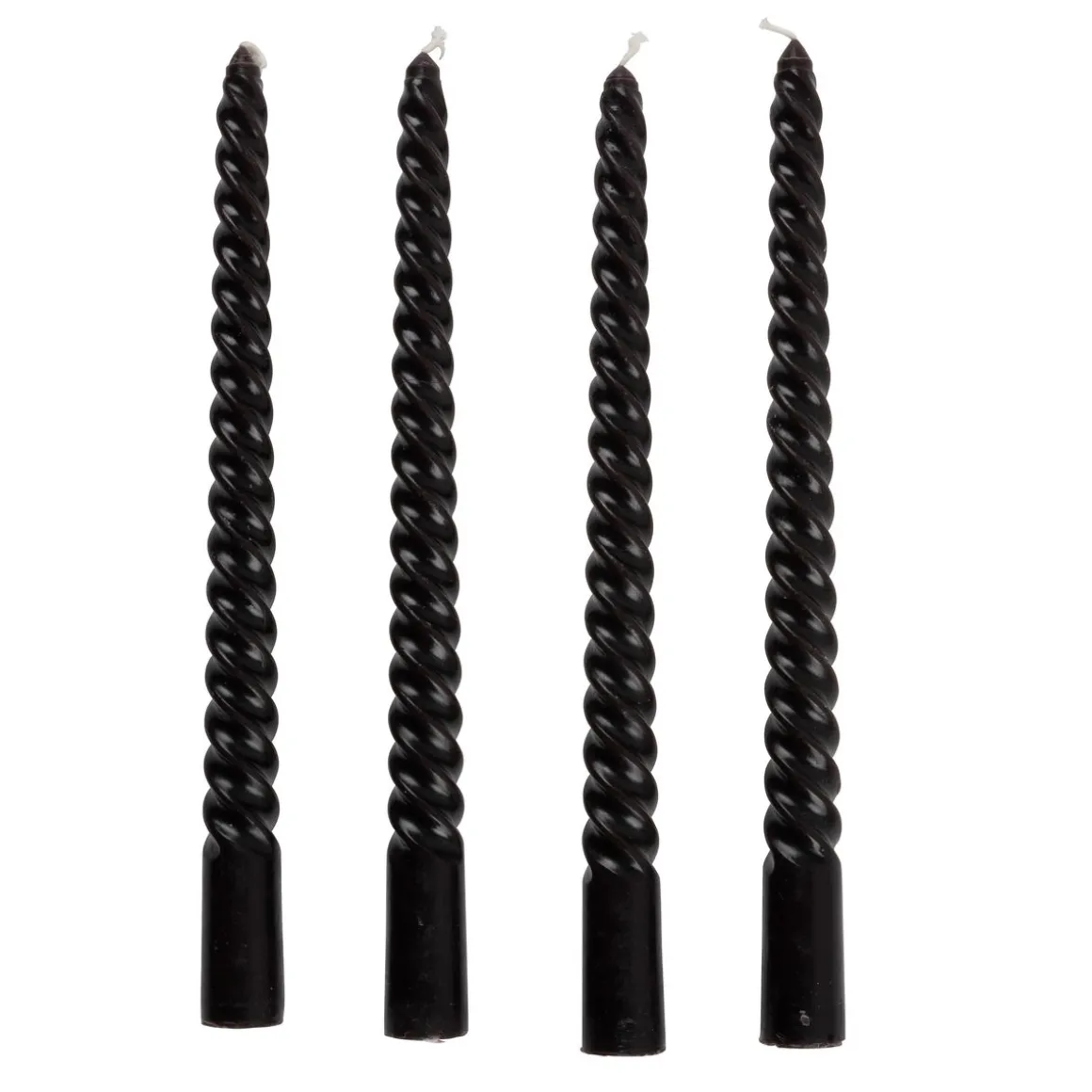 Stabkerze gedreht 25 cm 4er Set schwarz