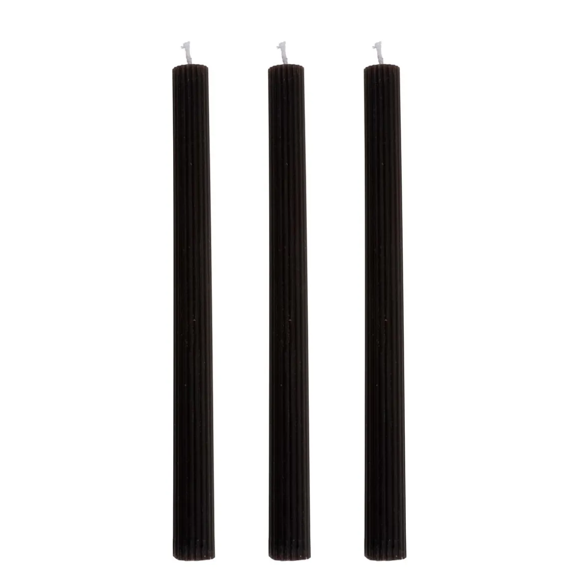 Stabkerze gerippt 25 cm 3er Set schwarz