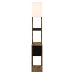 Stehlampe EMBER mit Regal und Schublade braun