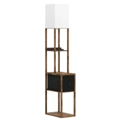 Stehlampe EMBER mit Regal und Schublade braun