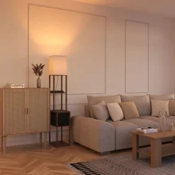 Stehlampe EMBER mit Regal und Schublade braun