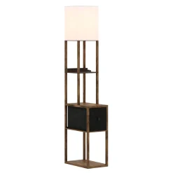 Stehlampe EMBER mit Regal und Schublade braun