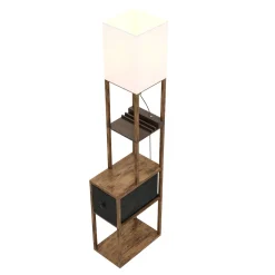 Stehlampe EMBER mit Regal und Schublade braun