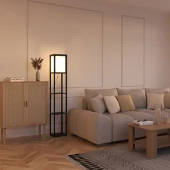 Stehlampe ENLITE mit Regal schwarz