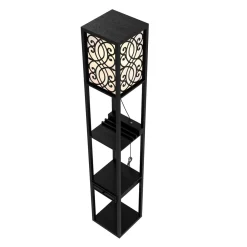 Stehlampe GLOWRY mit Regal und Schublade schwarz