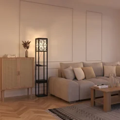 Stehlampe GLOWRY mit Regal und Schublade schwarz