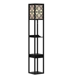 Stehlampe GLOWRY mit Regal und Schublade schwarz