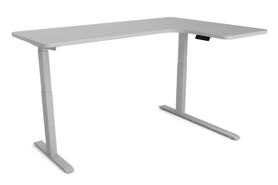Stehpult Eckschreibtisch elektrisch PREMIUM grau 160 x 110 cm