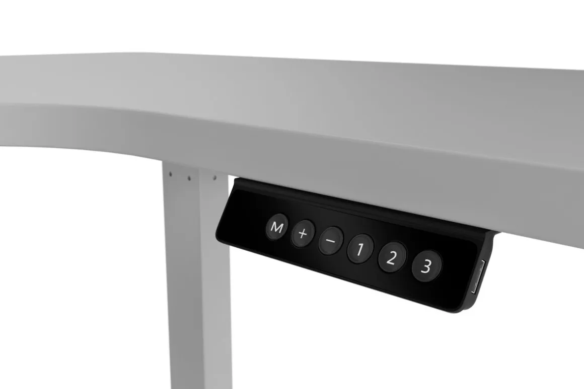 Stehpult Eckschreibtisch elektrisch PREMIUM grau 160 x 110 cm
