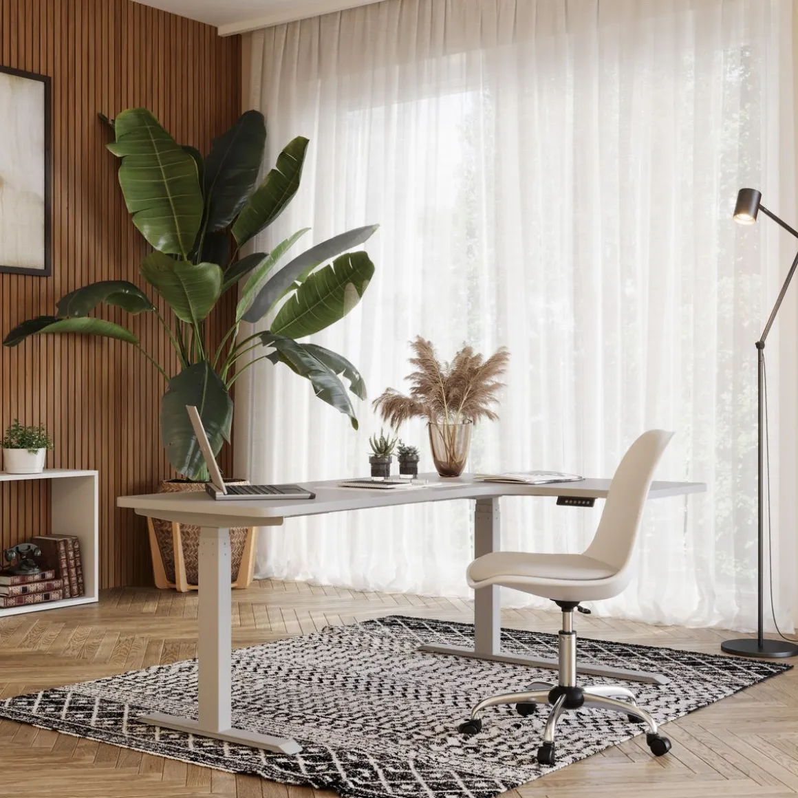 Stehpult Eckschreibtisch elektrisch PREMIUM grau 160 x 110 cm