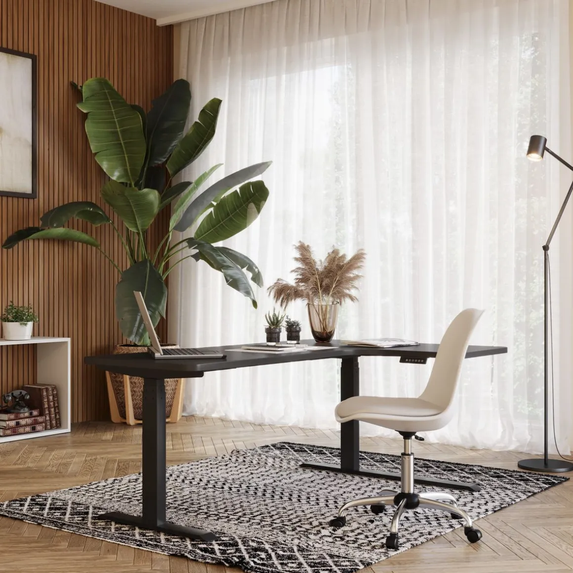 Stehpult Eckschreibtisch elektrisch PREMIUM schwarz 160 x 110 cm
