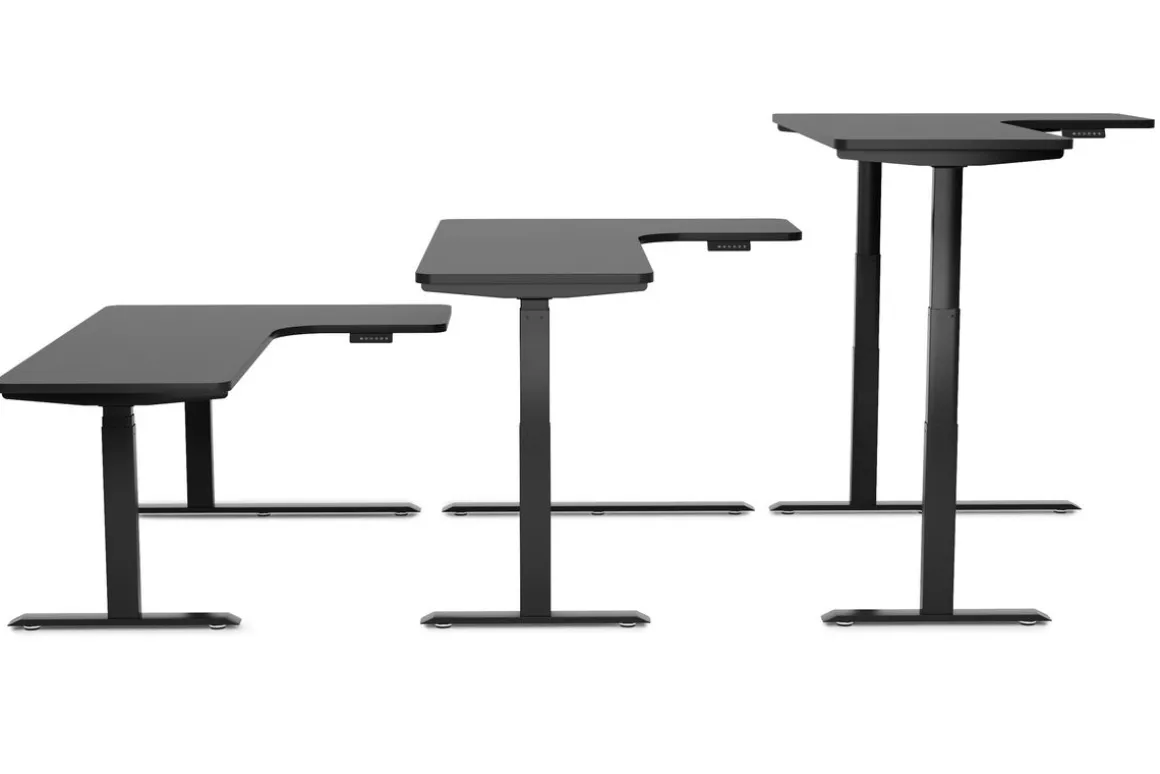 Stehpult Eckschreibtisch elektrisch PREMIUM schwarz 160 x 110 cm