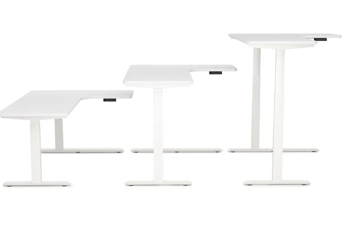 Stehpult Eckschreibtisch elektrisch PREMIUM weiss 160 x 110 cm