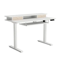 Stehpult elektrisch mit Ablage + Tastaturfach weiss 120 x 60 cm