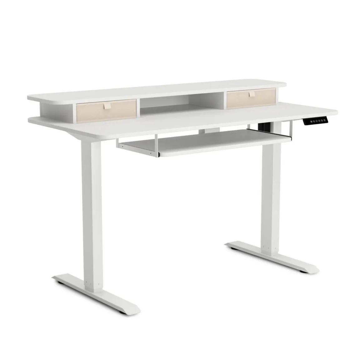 Stehpult elektrisch mit Ablage + Tastaturfach weiss 120 x 60 cm