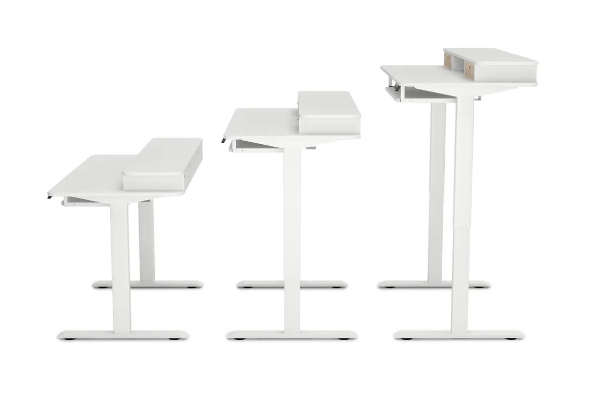Stehpult elektrisch mit Ablage + Tastaturfach weiss 120 x 60 cm