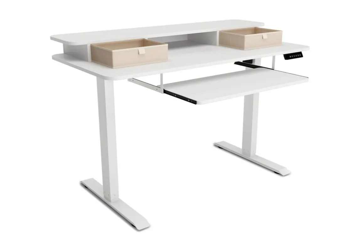 Stehpult elektrisch mit Ablage + Tastaturfach weiss 120 x 60 cm