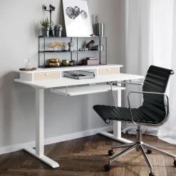 Stehpult elektrisch mit Ablage + Tastaturfach weiss 120 x 60 cm