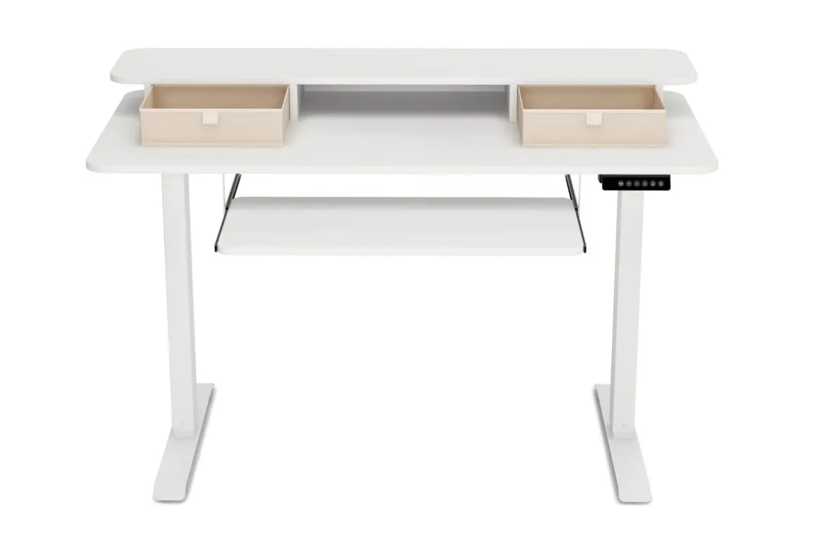 Stehpult elektrisch mit Ablage + Tastaturfach weiss 120 x 60 cm