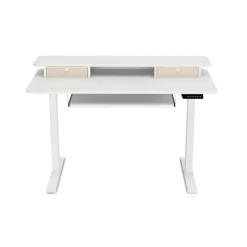 Stehpult elektrisch mit Ablage + Tastaturfach weiss 120 x 60 cm