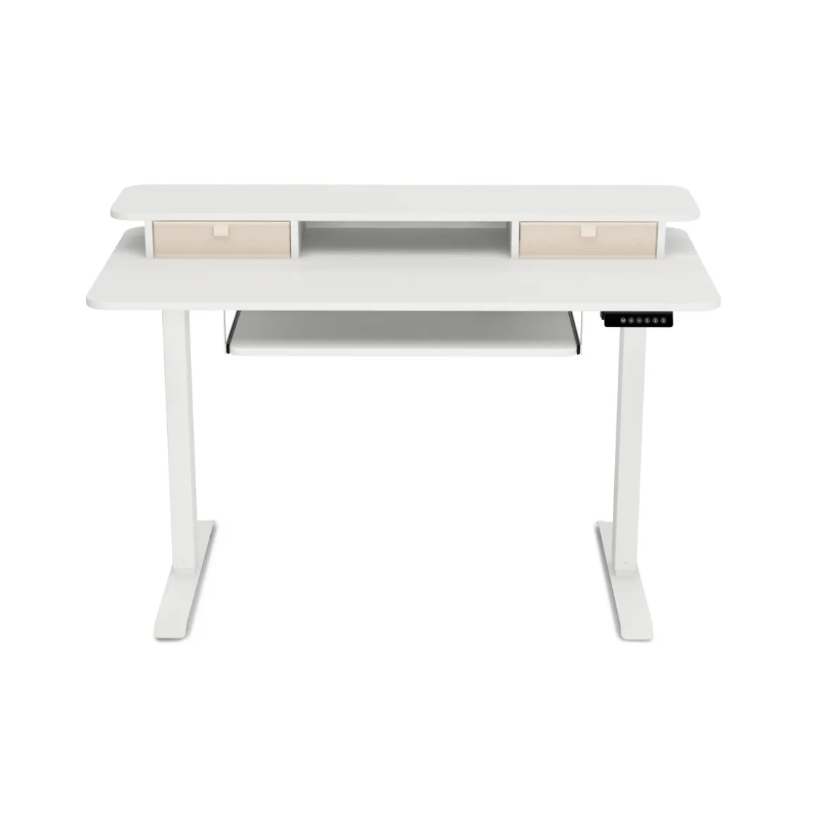 Stehpult elektrisch mit Ablage + Tastaturfach weiss 120 x 60 cm