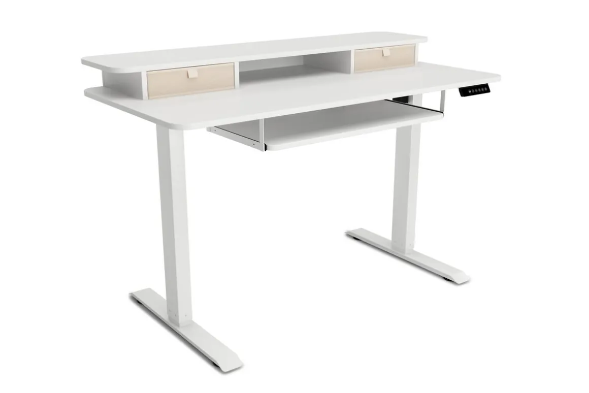 Stehpult elektrisch mit Ablage + Tastaturfach weiss 120 x 60 cm