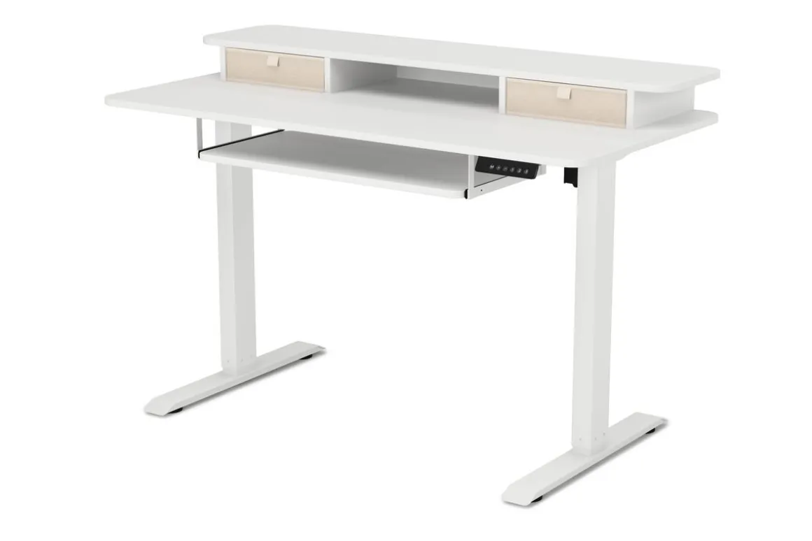 Stehpult elektrisch mit Ablage + Tastaturfach weiss 120 x 60 cm