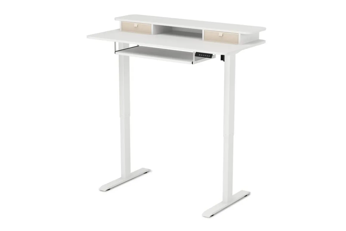Stehpult elektrisch mit Ablage + Tastaturfach weiss 120 x 60 cm
