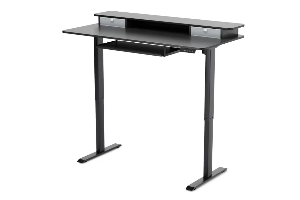 Stehpult elektrisch mit Ablage + Tastaturfach schwarz 140 x 70 cm