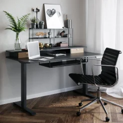 Stehpult elektrisch mit Ablage + Tastaturfach schwarz 140 x 70 cm