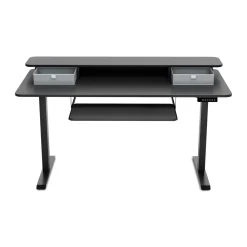 Stehpult elektrisch mit Ablage + Tastaturfach schwarz 140 x 70 cm