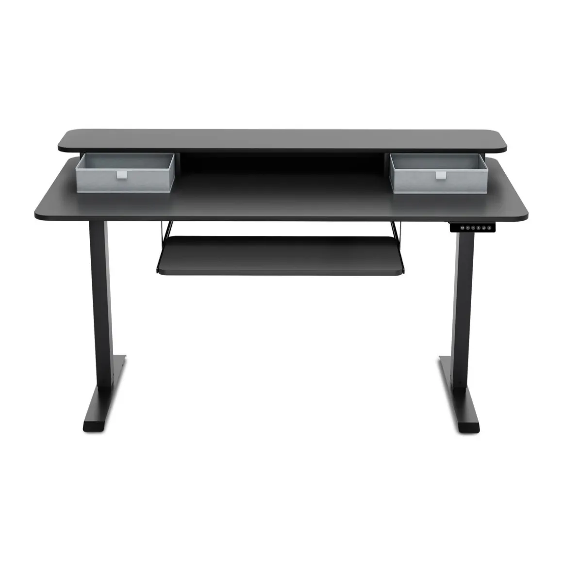 Stehpult elektrisch mit Ablage + Tastaturfach schwarz 140 x 70 cm