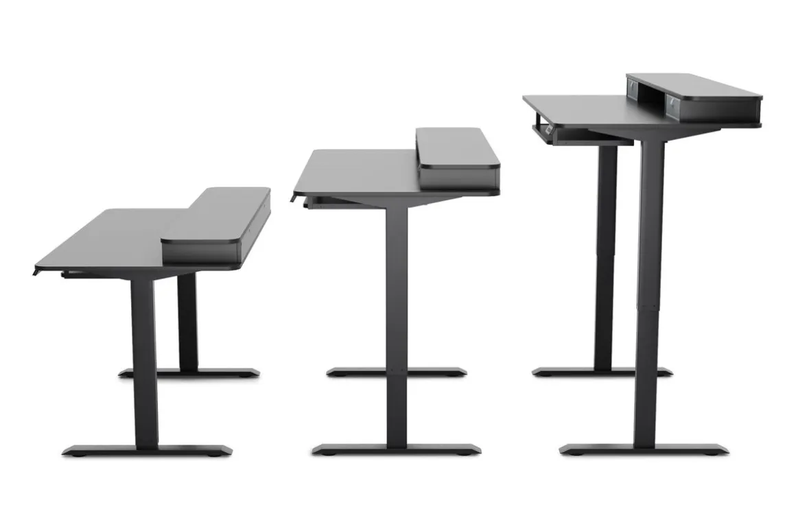 Stehpult elektrisch mit Ablage + Tastaturfach schwarz 140 x 70 cm