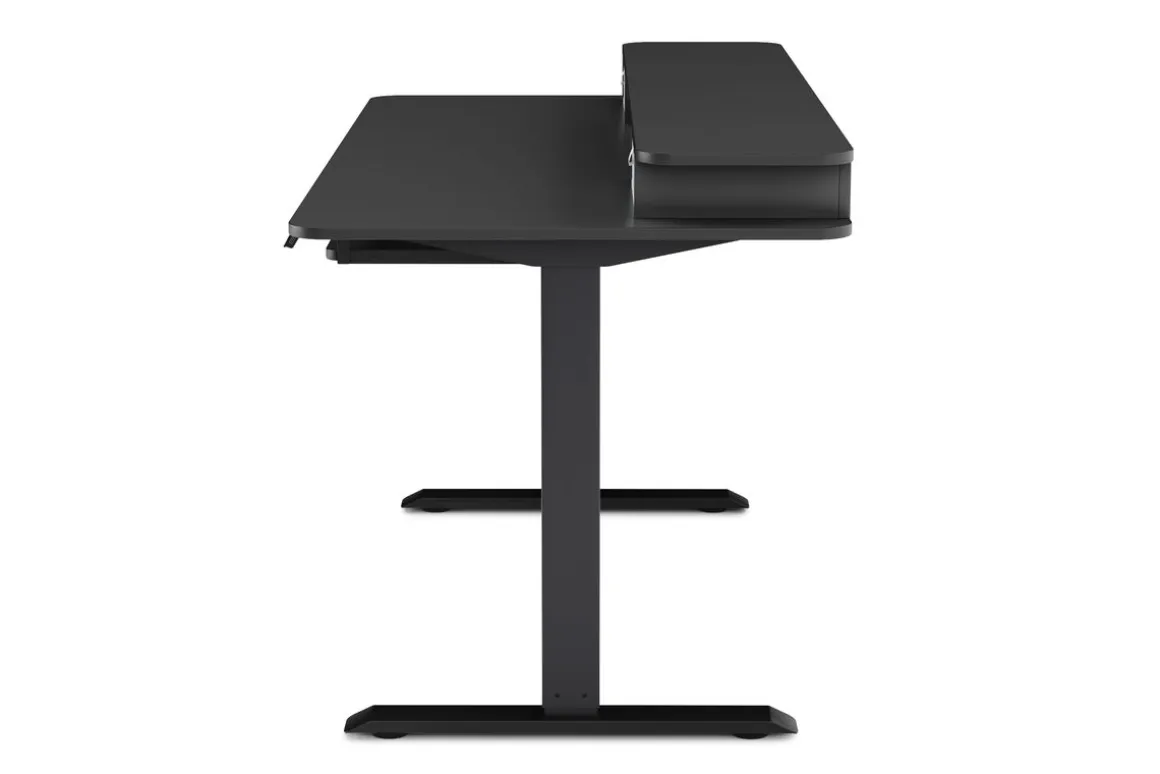Stehpult elektrisch mit Ablage + Tastaturfach schwarz 140 x 70 cm