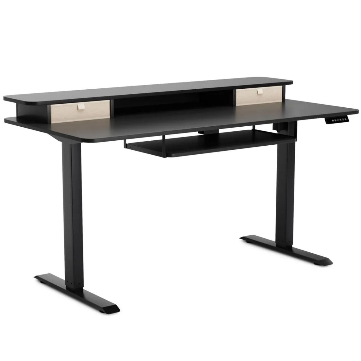 Stehpult elektrisch mit Ablage + Tastaturfach schwarz 140 x 70 cm