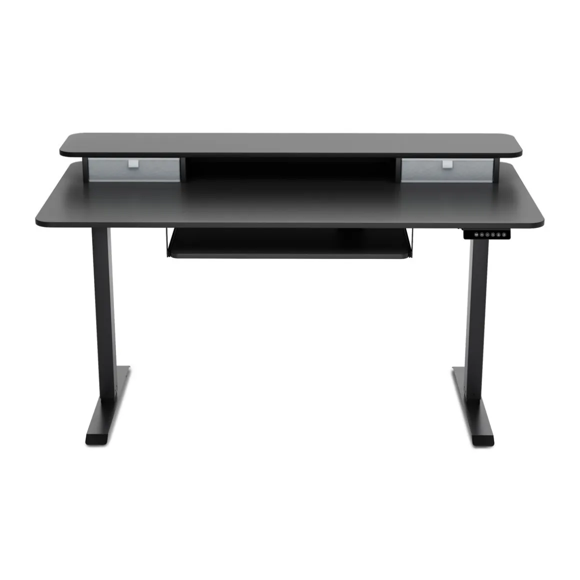 Stehpult elektrisch mit Ablage + Tastaturfach schwarz 140 x 70 cm