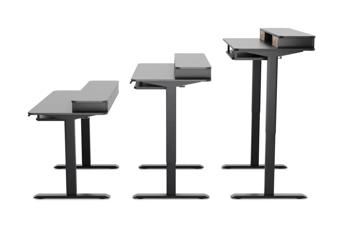 Stehpult elektrisch mit Ablage + Tastaturfach schwarz 120 x 60 cm