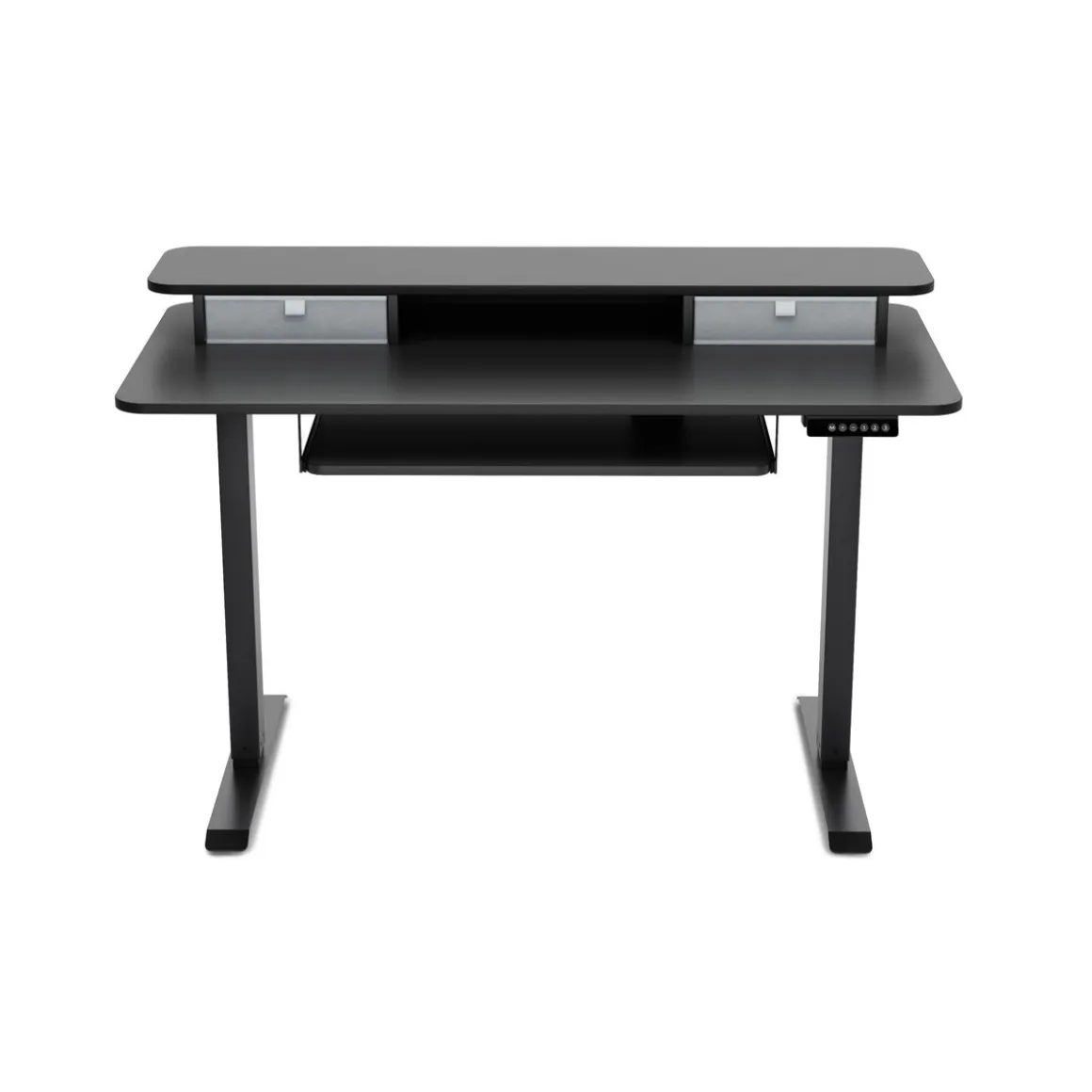 Stehpult elektrisch mit Ablage + Tastaturfach schwarz 120 x 60 cm