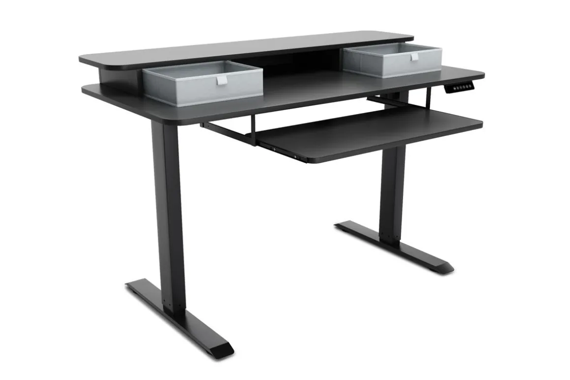 Stehpult elektrisch mit Ablage + Tastaturfach schwarz 120 x 60 cm