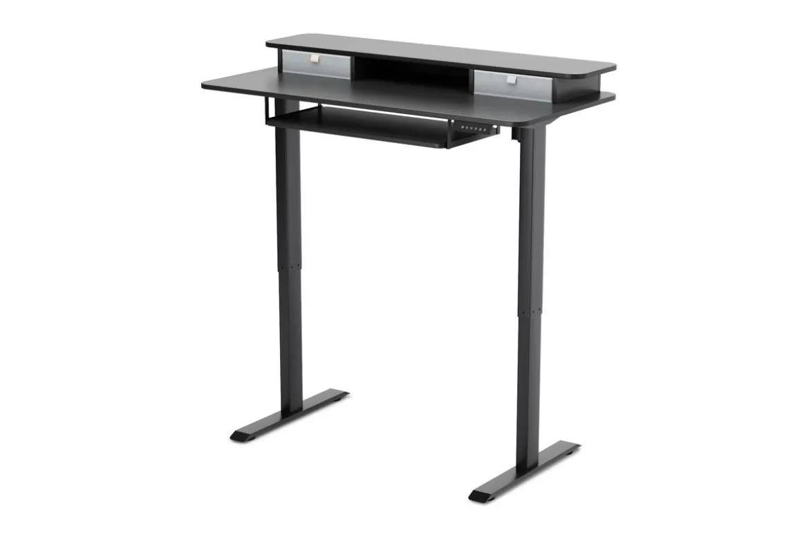 Stehpult elektrisch mit Ablage + Tastaturfach schwarz 120 x 60 cm