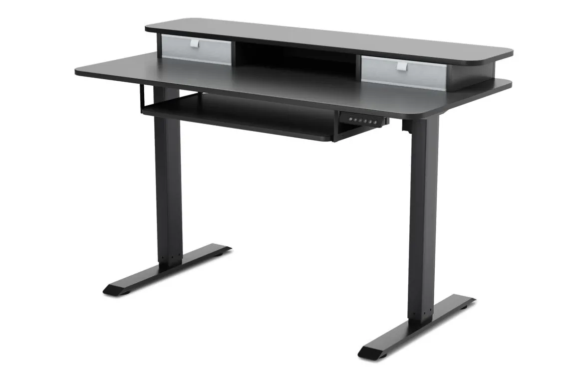 Stehpult elektrisch mit Ablage + Tastaturfach schwarz 120 x 60 cm