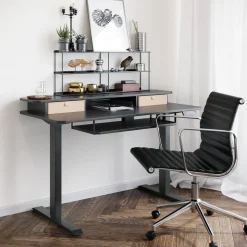 Stehpult elektrisch mit Ablage + Tastaturfach schwarz 120 x 60 cm