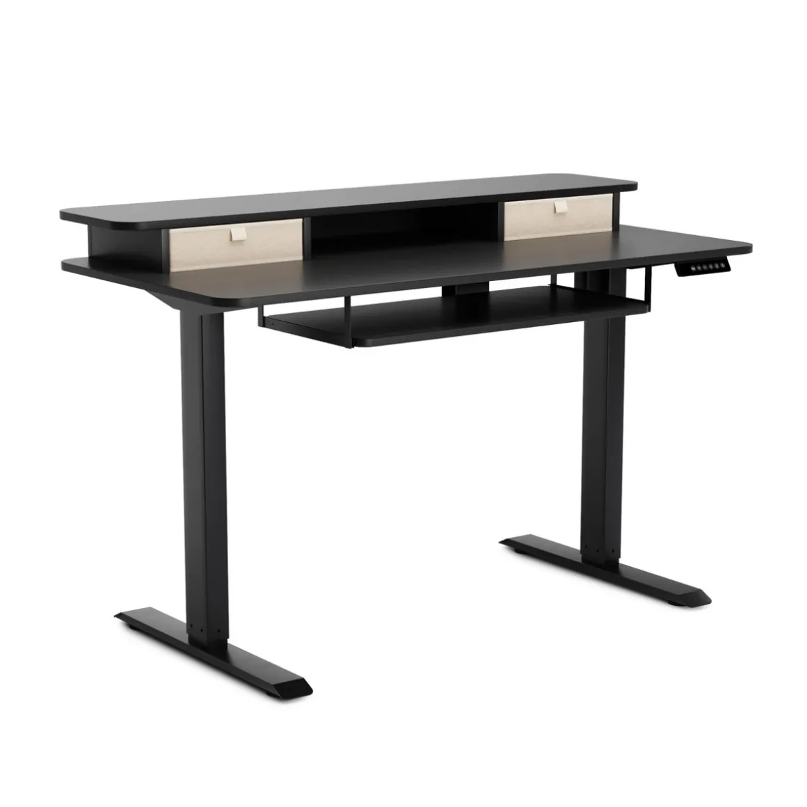 Stehpult elektrisch mit Ablage + Tastaturfach schwarz 120 x 60 cm