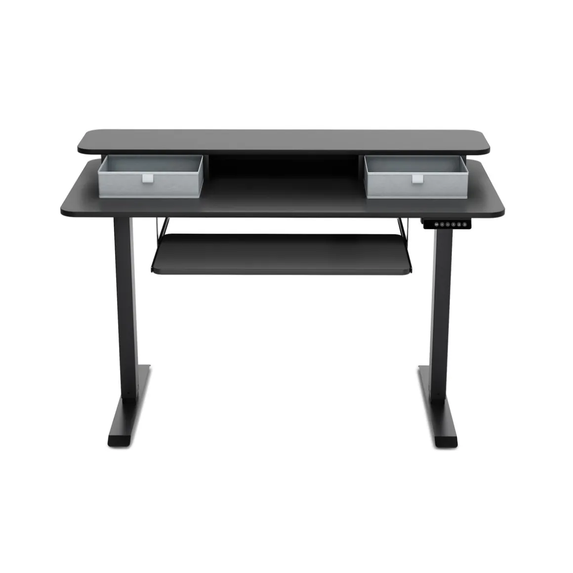 Stehpult elektrisch mit Ablage + Tastaturfach schwarz 120 x 60 cm
