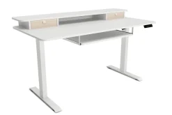 Stehpult elektrisch mit Ablage + Tastaturfach weiss 140 x 70 cm