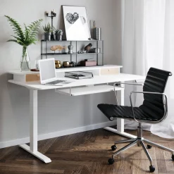 Stehpult elektrisch mit Ablage + Tastaturfach weiss 140 x 70 cm