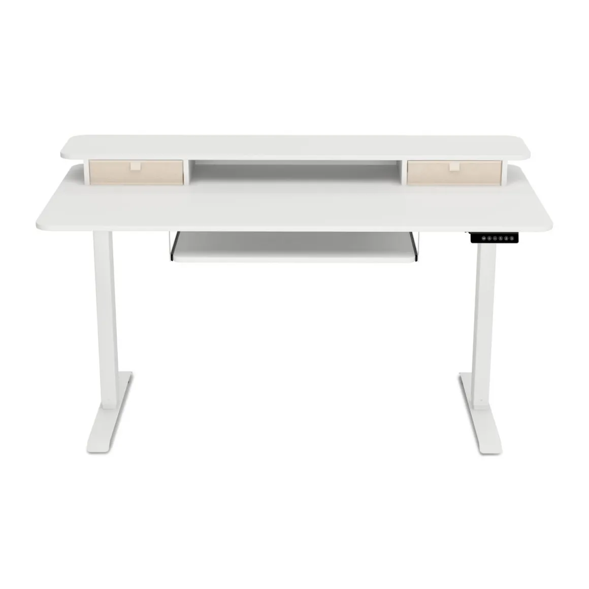 Stehpult elektrisch mit Ablage + Tastaturfach weiss 140 x 70 cm