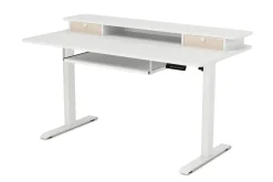 Stehpult elektrisch mit Ablage + Tastaturfach weiss 140 x 70 cm