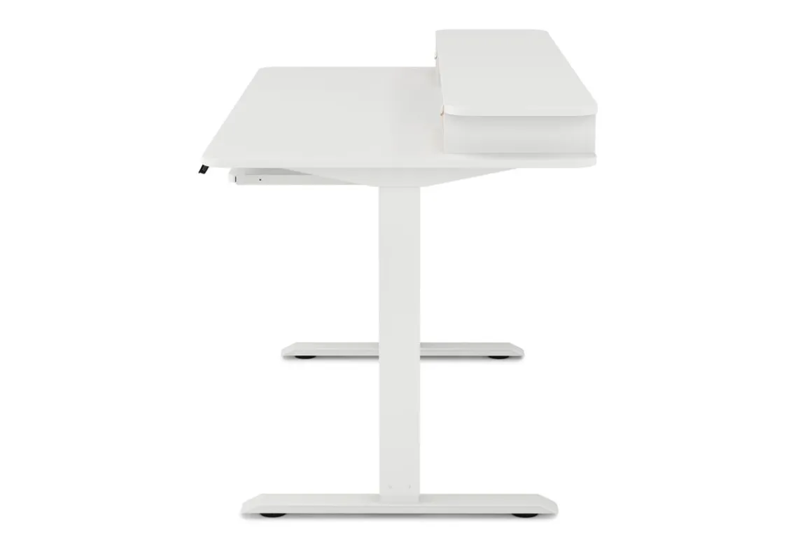 Stehpult elektrisch mit Ablage + Tastaturfach weiss 140 x 70 cm