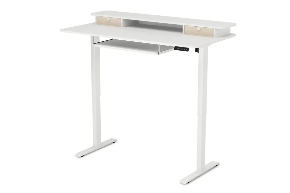 Stehpult elektrisch mit Ablage + Tastaturfach weiss 140 x 70 cm